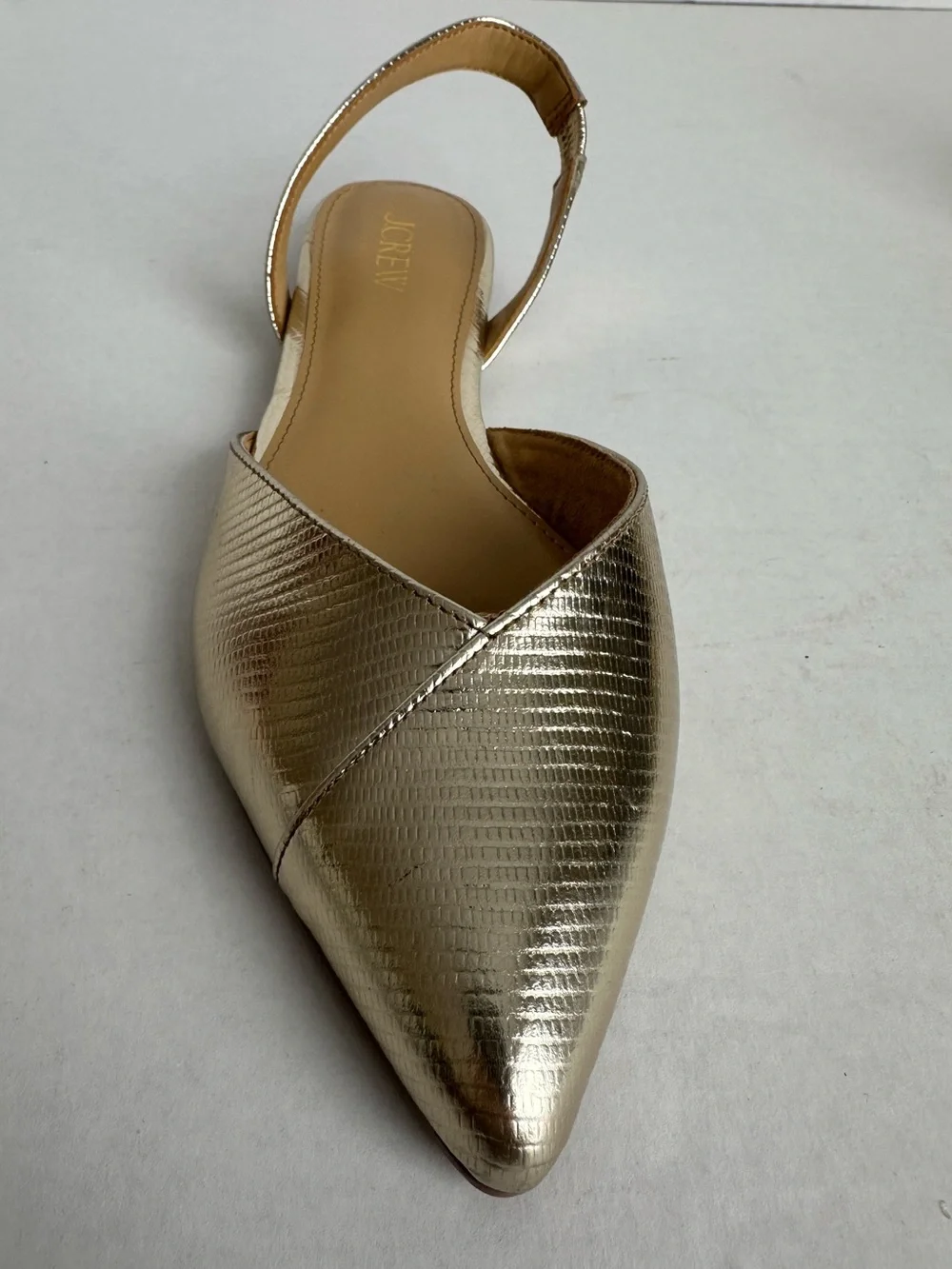 Crew Factory Metallic Gold Lizard Slingback Flats Pointed Toe Women’s 7.5